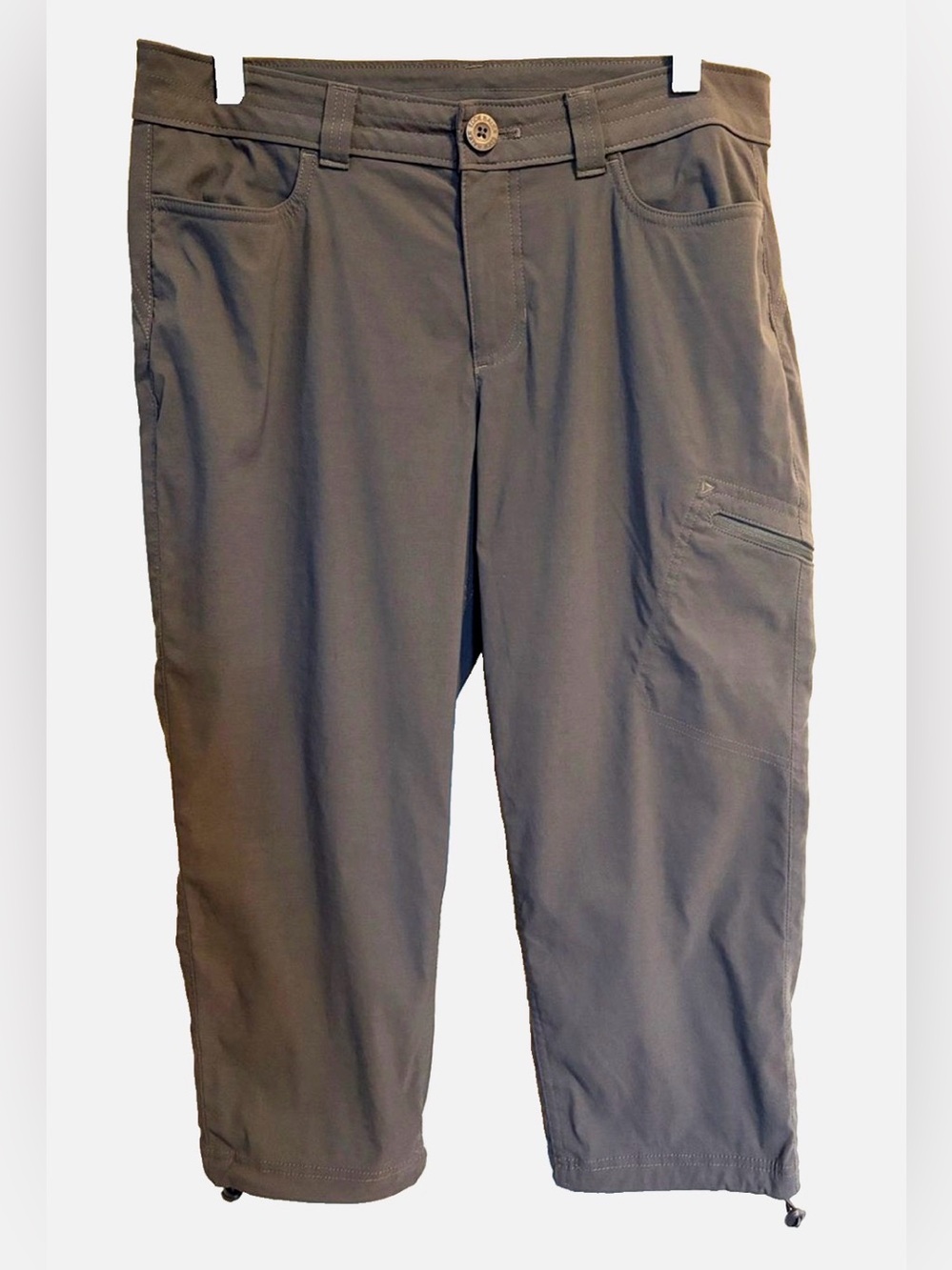 Eddie Bauer Women’s Hiking Capri Pants 8 Gray Stretch Nylon Zip Pocket